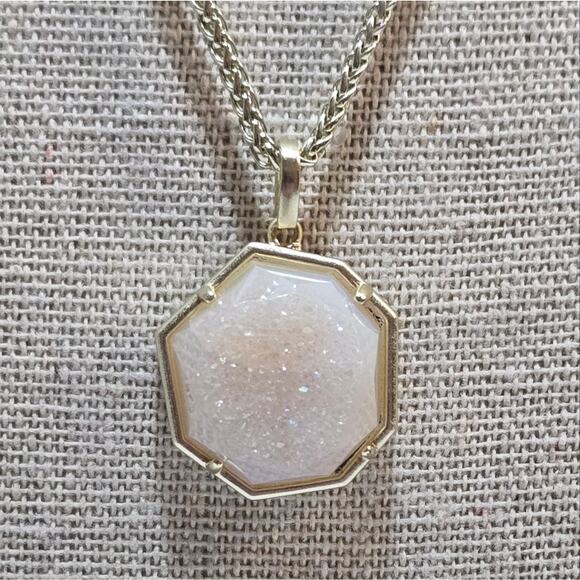 Kendra Scott Cynthia Iridescent Drusy Gold Plated Pendant Adjustable Necklace - Picture 1 of 7